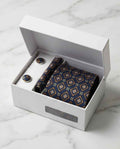 Navy & Gold Geometric Tie Set with Matching Cufflinks