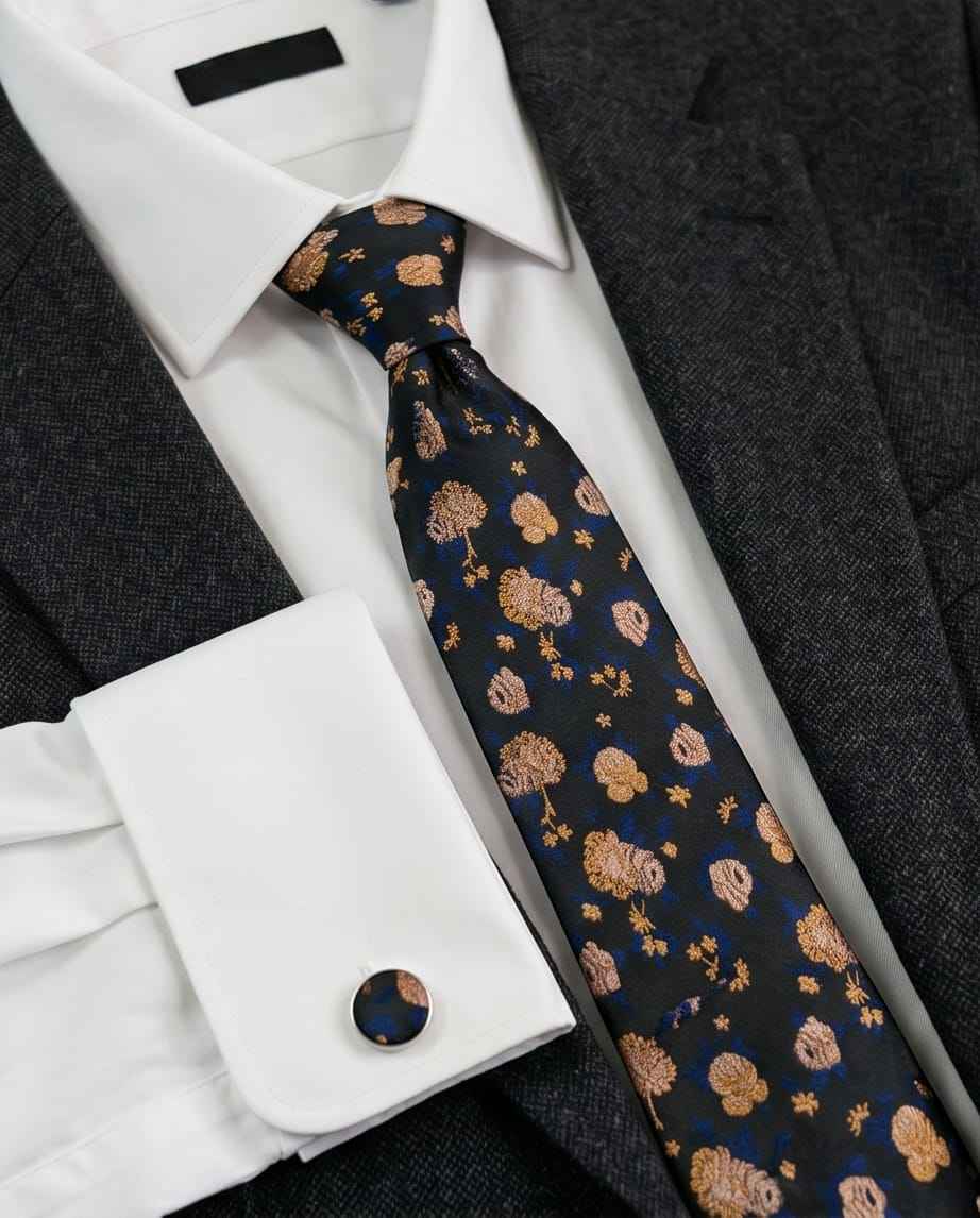 The "Golden Bloom" Silk Tie & Cufflink Set