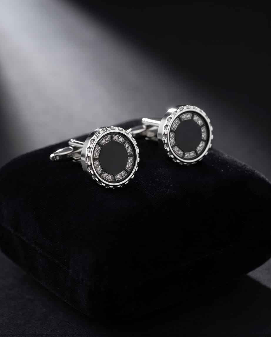 Luxe Black Dial & Crystal Embellished Cufflinks