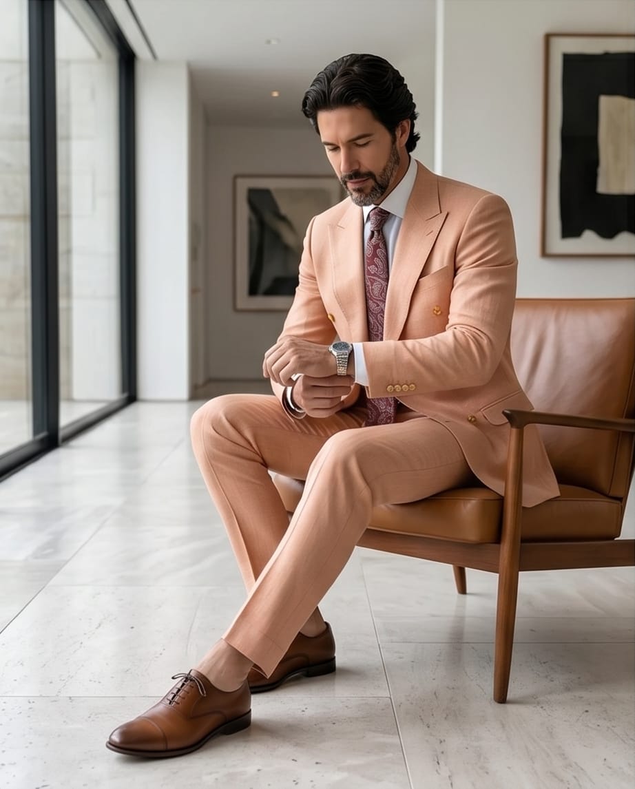 Light Salmon Slim Fit Double-Breasted Suit