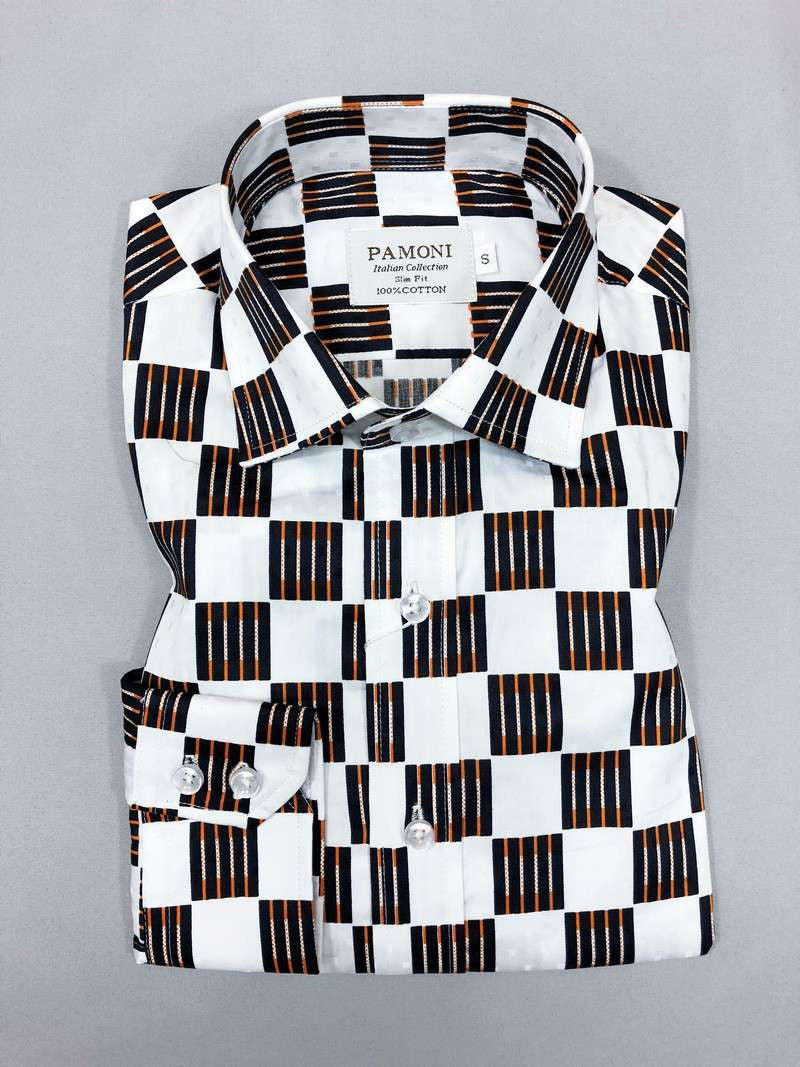 White Black/orange Square Slim Fit Shirt