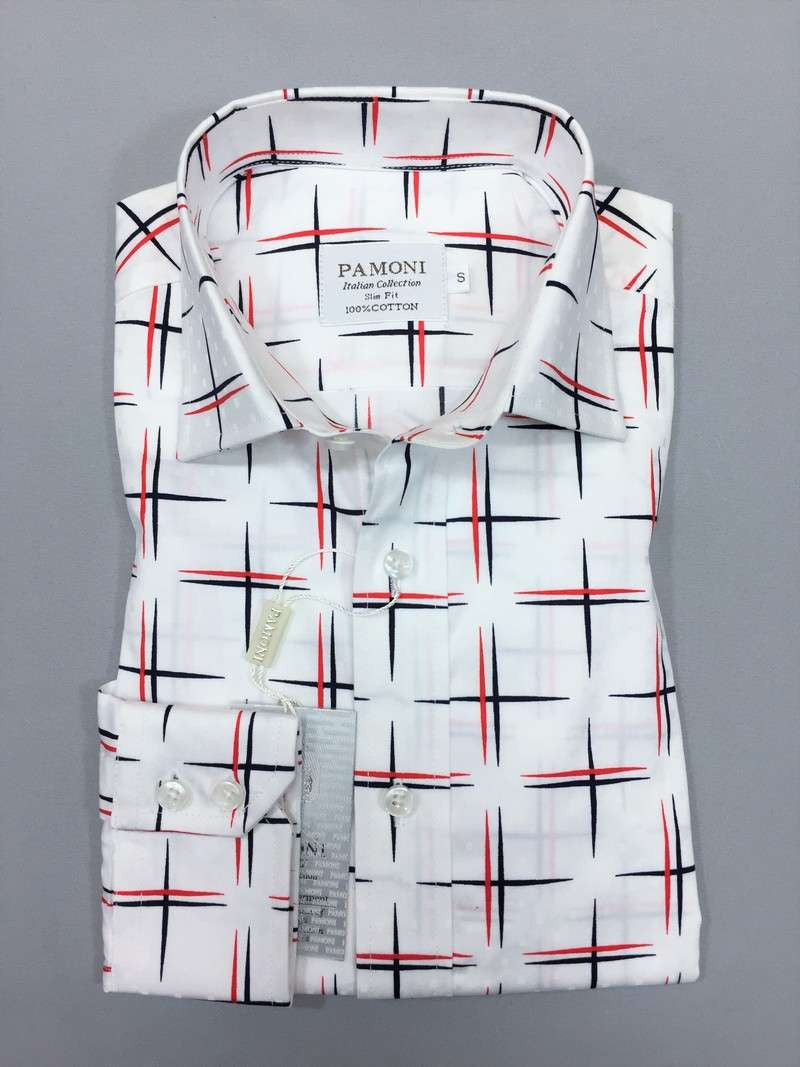 White Navy/red Cross Design Slim Fit Shirt