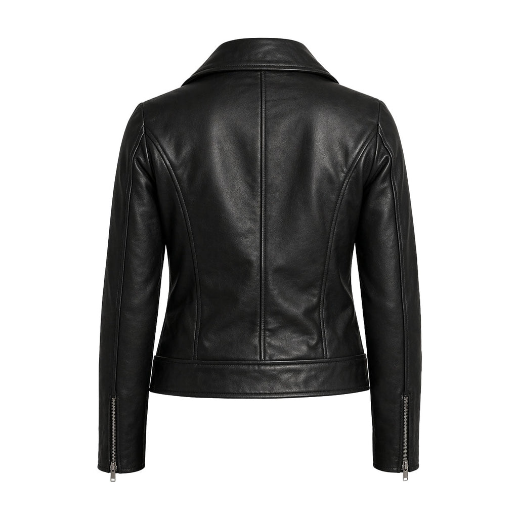 Women's Slim-Fit Belted Leather Biker Jacket