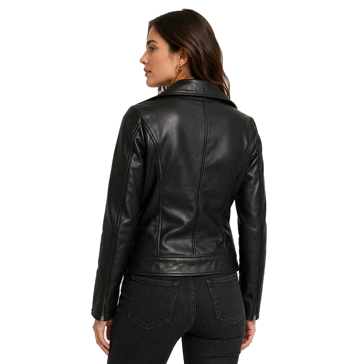 Women's Slim-Fit Belted Leather Biker Jacket