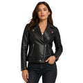 Women's Slim-Fit Belted Leather Biker Jacket