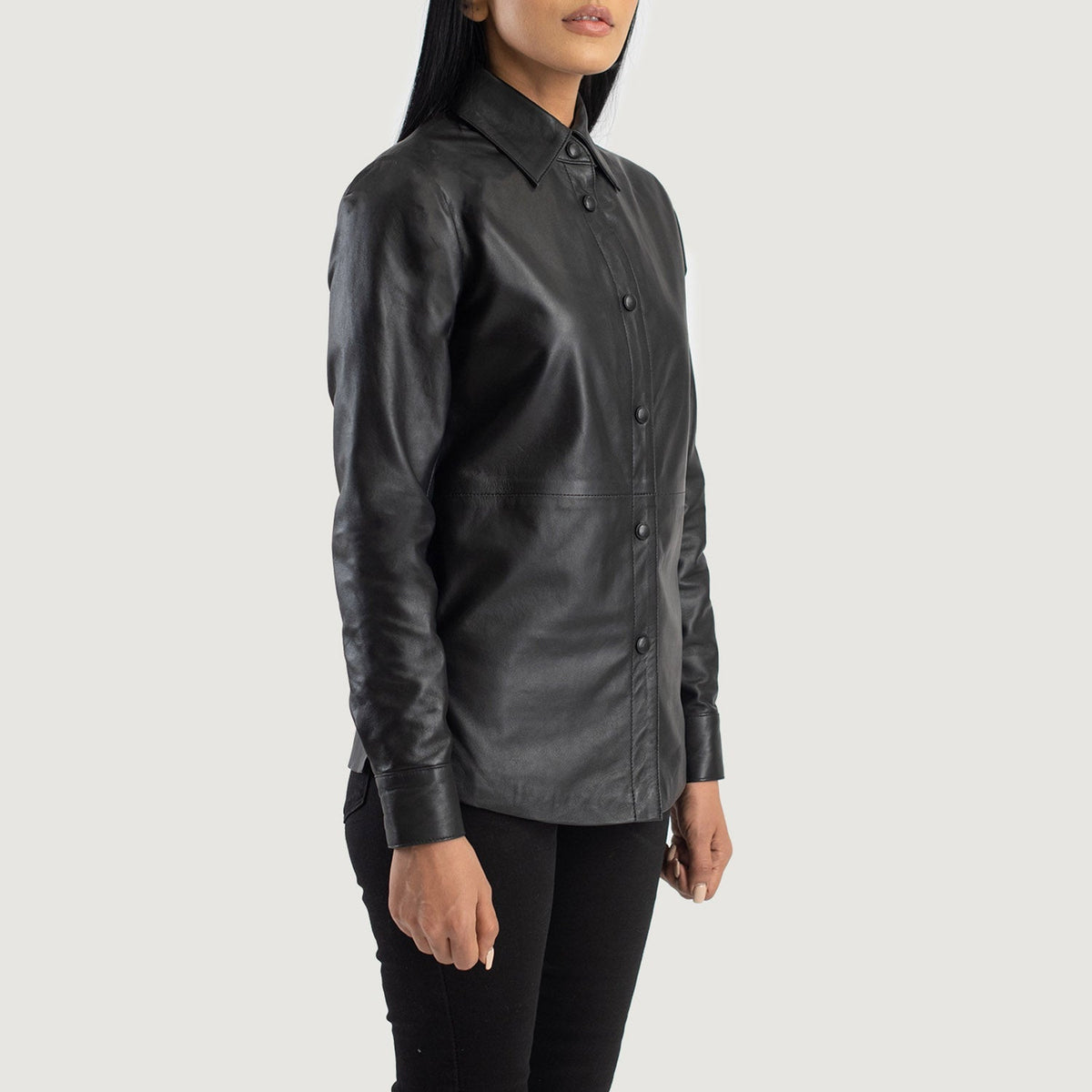 Women's Black Sheepskin Shirt Jacket