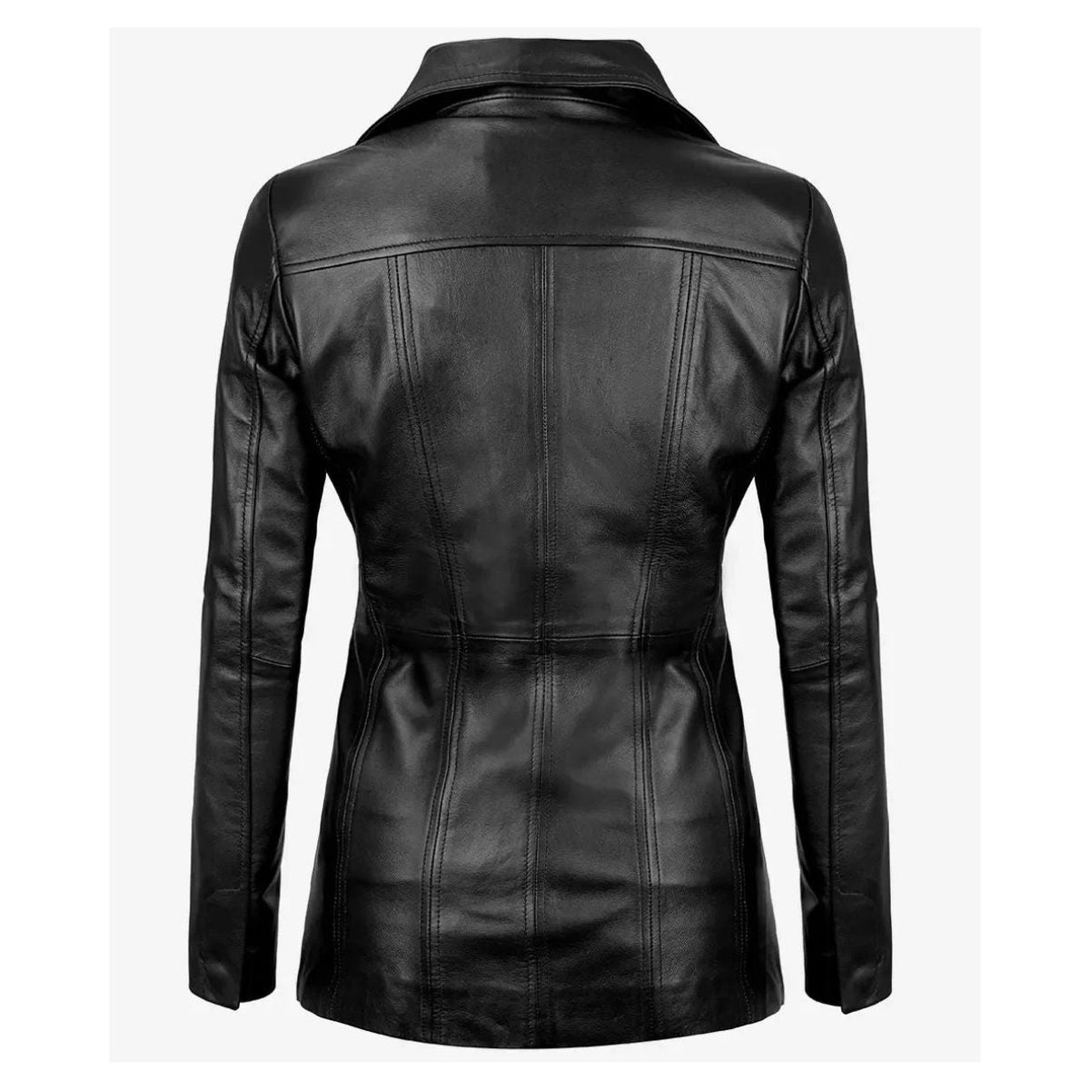 Women's Black Leather Button-Front Coat
