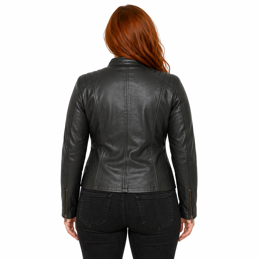 Women's Green Quilted-Shoulder Leather Jacket