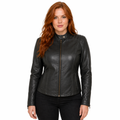 Women's Green Quilted-Shoulder Leather Jacket