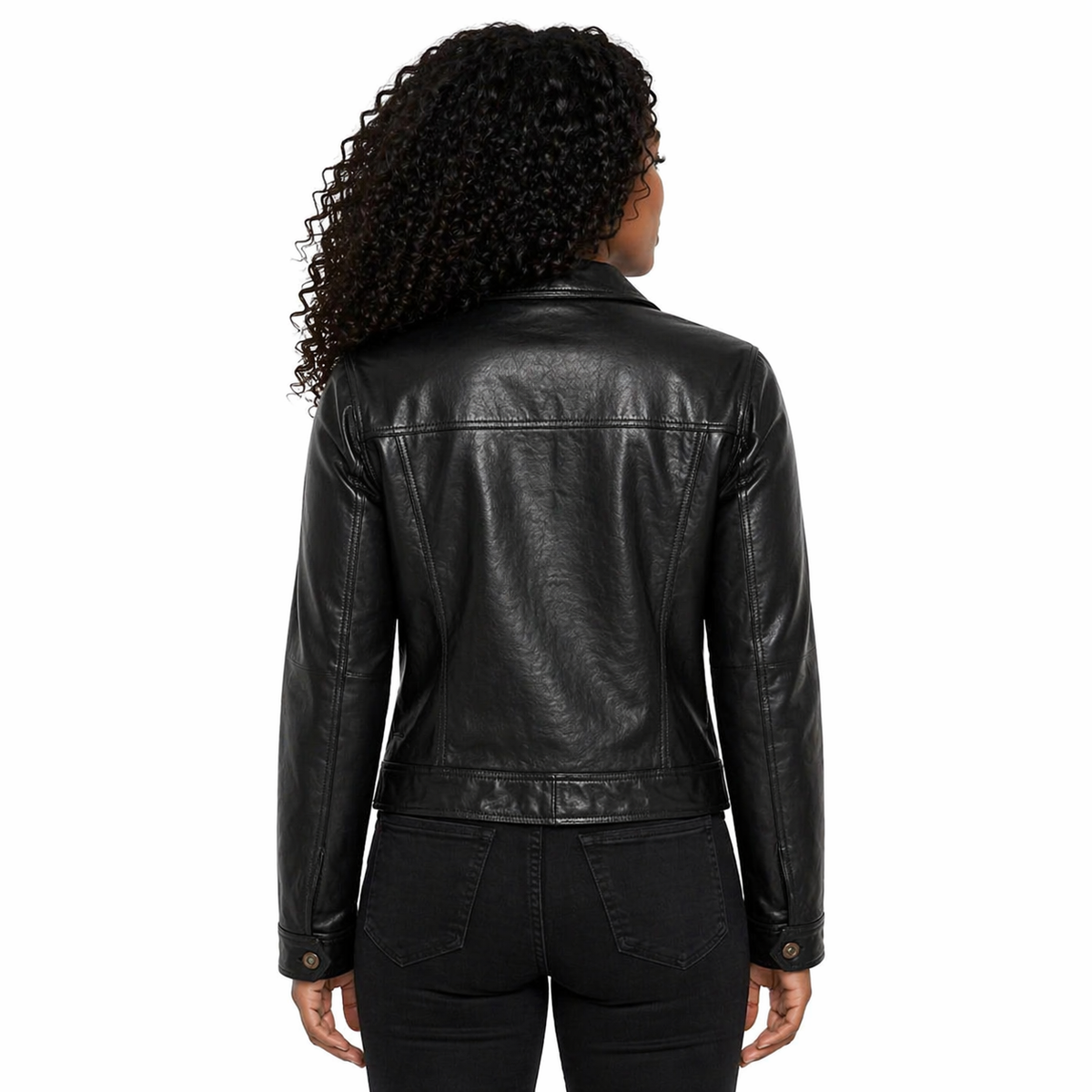 Women's Black Lambskin Zip-Front Trucker