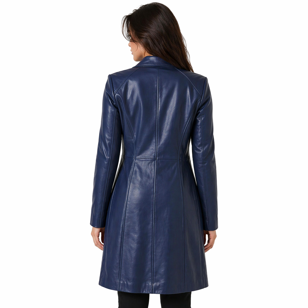 Women's Blue Single-Breasted Leather Coat