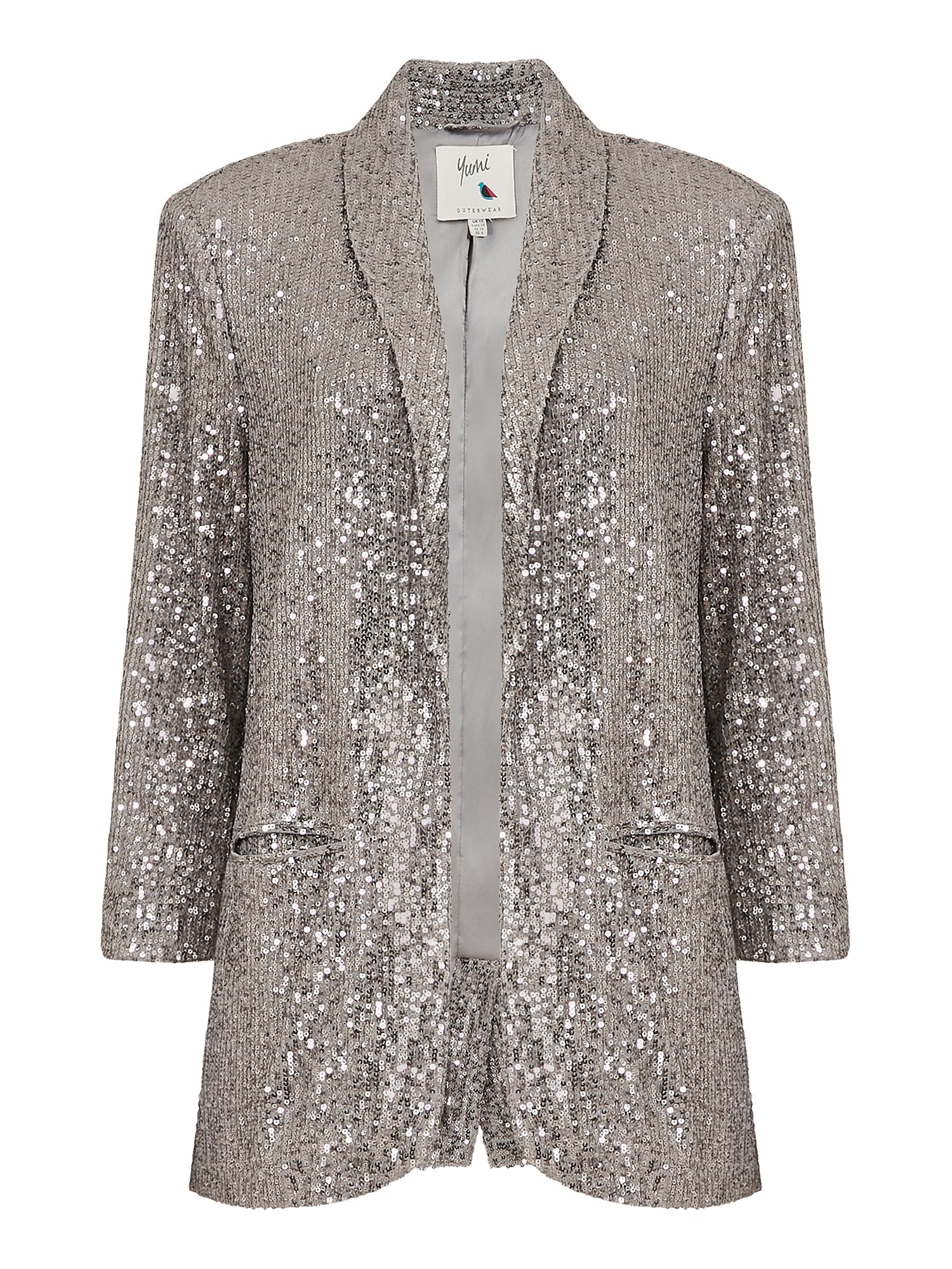 Silver Sequin Blazer With Pockets