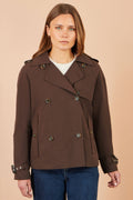 Yumi Brown Cropped Trench Coat With Check Lining