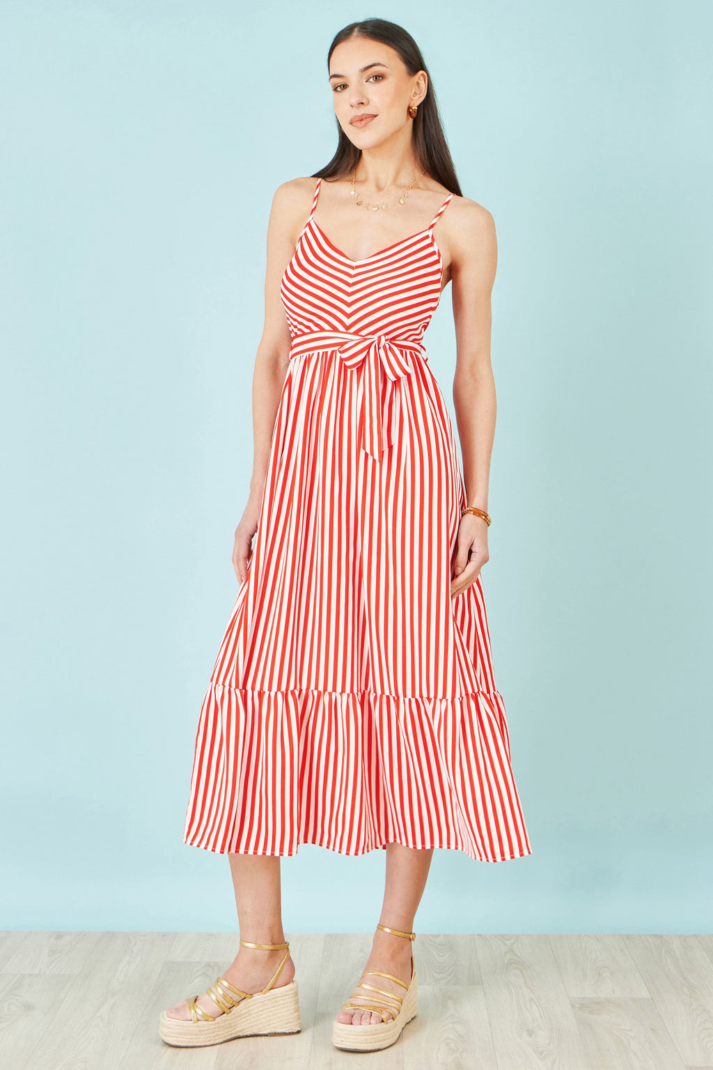 Yumi Red Stripe Midi Sun Dress