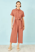 Yumi Brown Utility Relaxed Jumpsuit