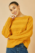 Yumi Mustard Cable Knit Relaxed Fit Jumper