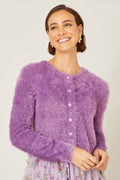 Yumi Lavender Eyelash Knit Cropped Cardigan