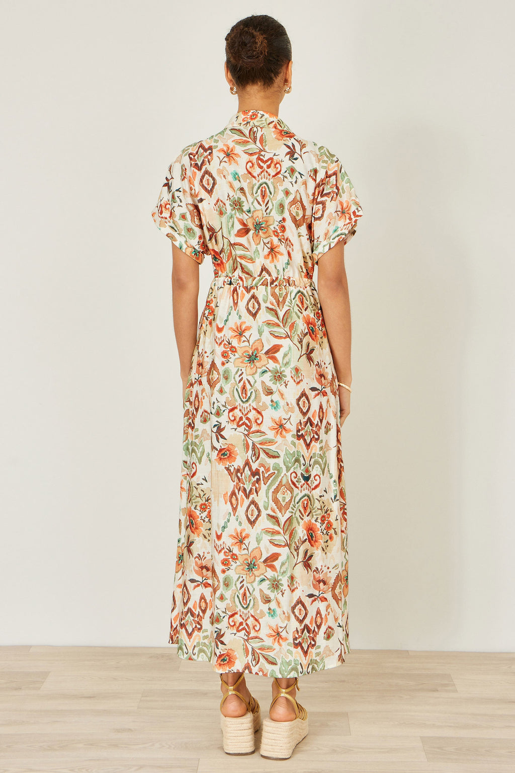 Yumi Ivory Viscose Relaxed Boho Print Maxi Shirt Dress
