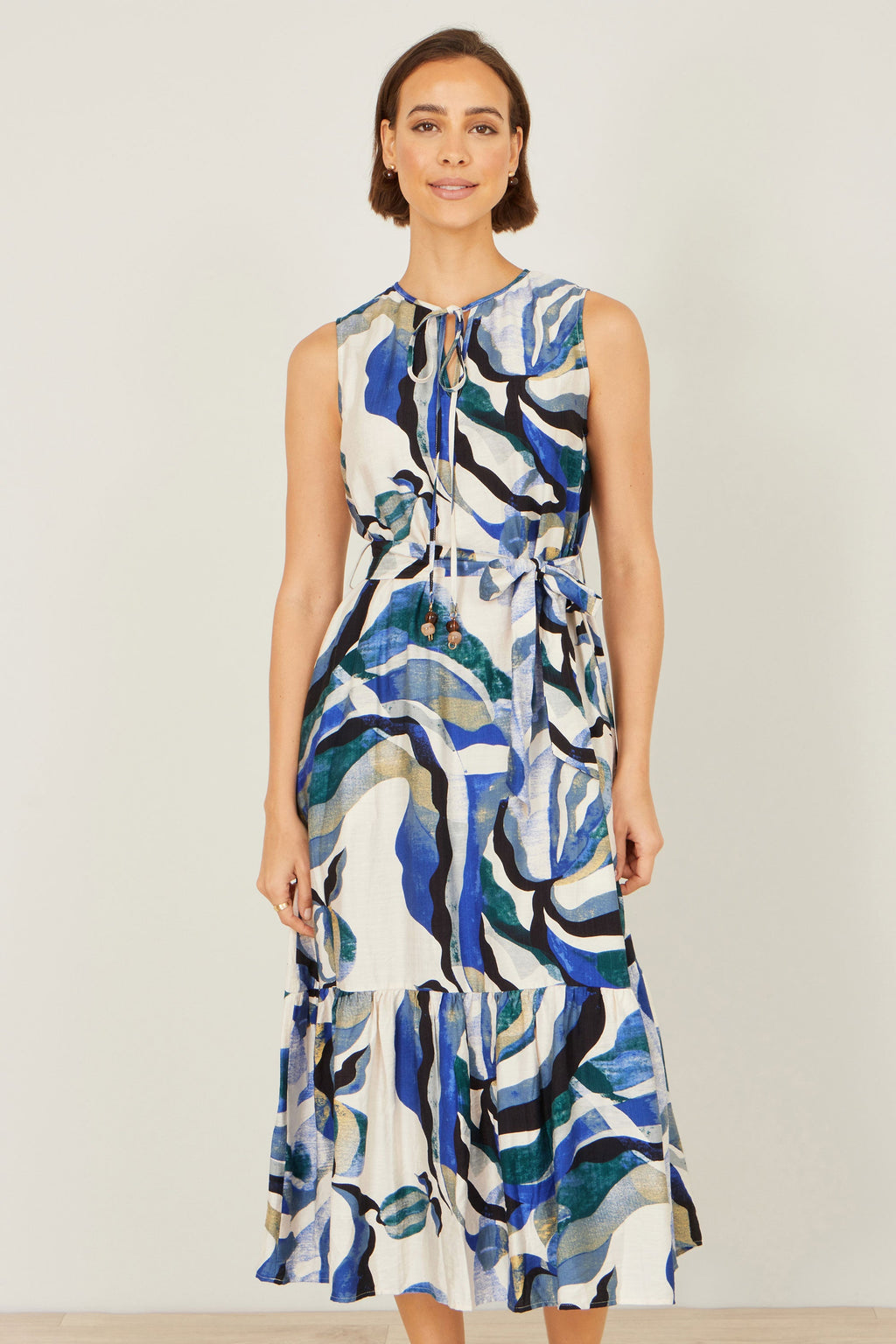 Yumi Blue Viscose Swirl Print Midi Dress
