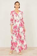 Yumi Pink Blossom Print Maxi Wrap Dress