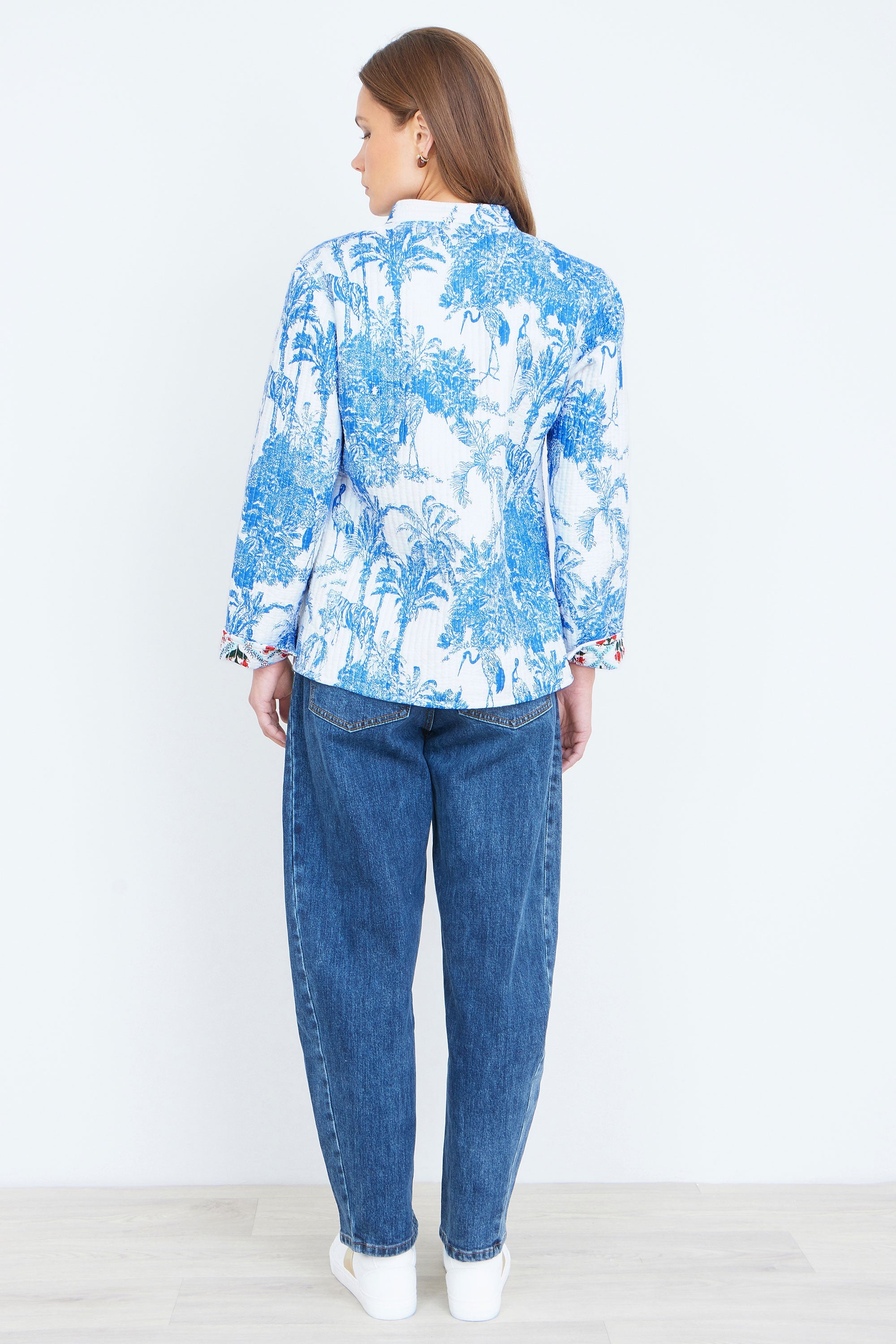 Yumi Blue Palm Reversible Cotton Quilted Jacket