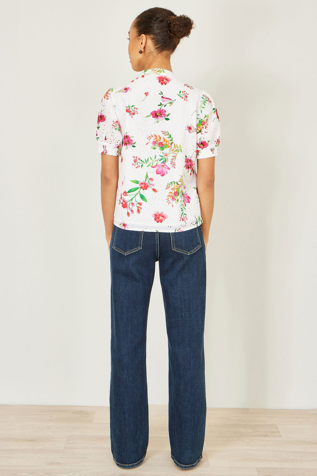 Yumi White Cotton Broderie Anglaise Floral Shirt