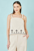 Yumi Ivory Linen Mix Embroirdered Top