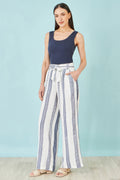 Yumi White Linen Mix Cropped Trousers With Tie Belt