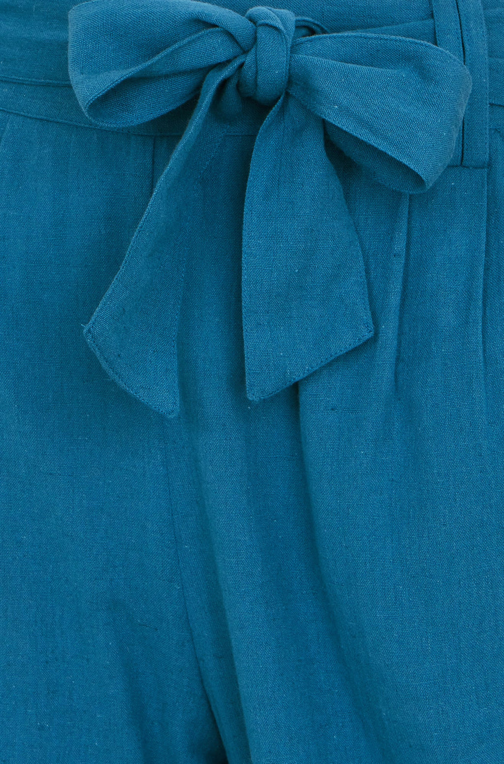 Yumi Teal Linen Mix Cropped Trousers With Tie Belt