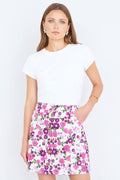 Yumi Pink Retro Floral Cotton Stretch Mini Skirt