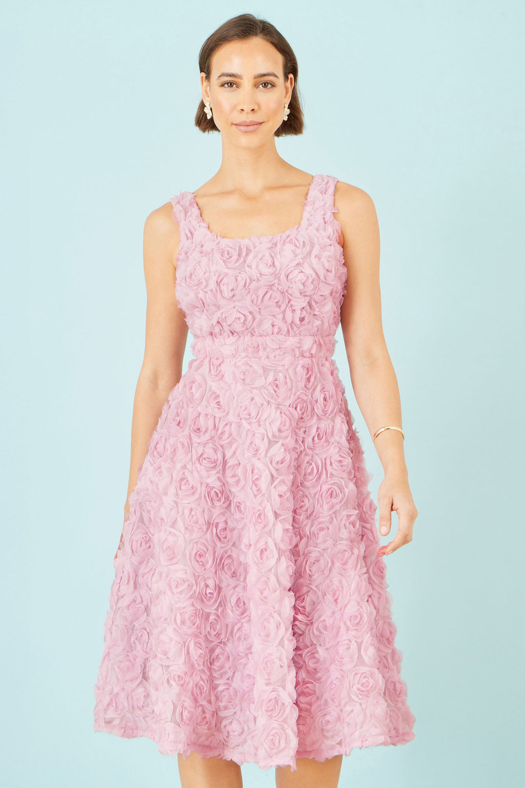 Yumi Pink Applique Floral Skater Dress