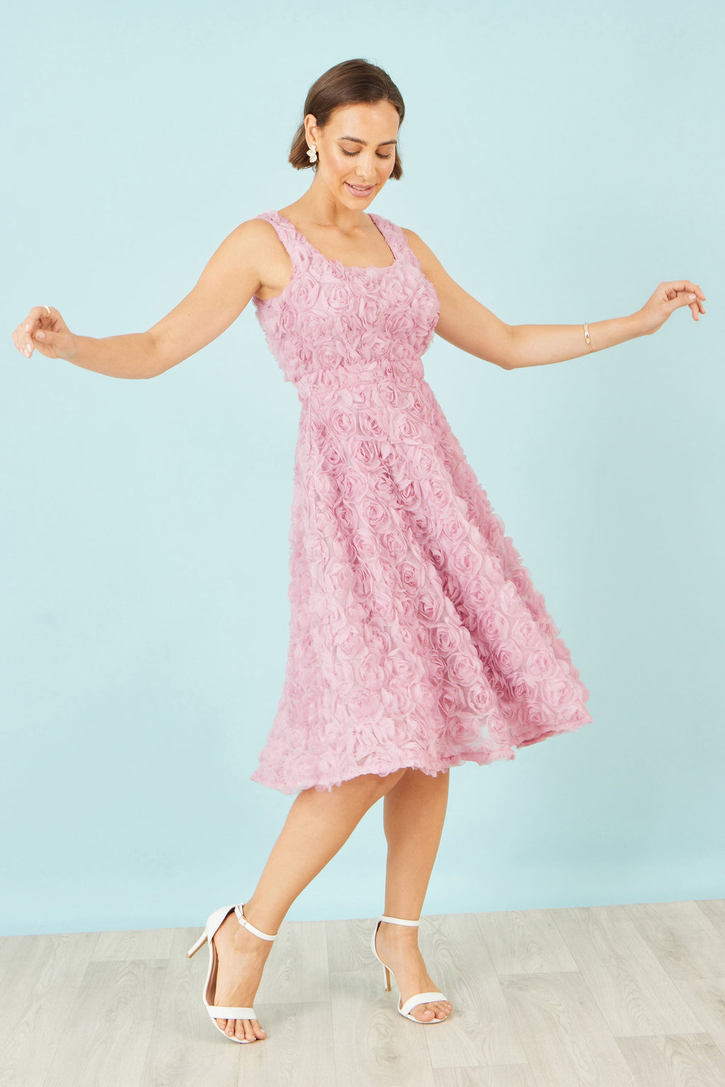 Yumi Pink Applique Floral Skater Dress