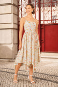 Yumi White Botanical Embroidery Fabric Handkerchief Hem Dress