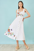 Yumi White Cotton Midi Dress With Embroidery