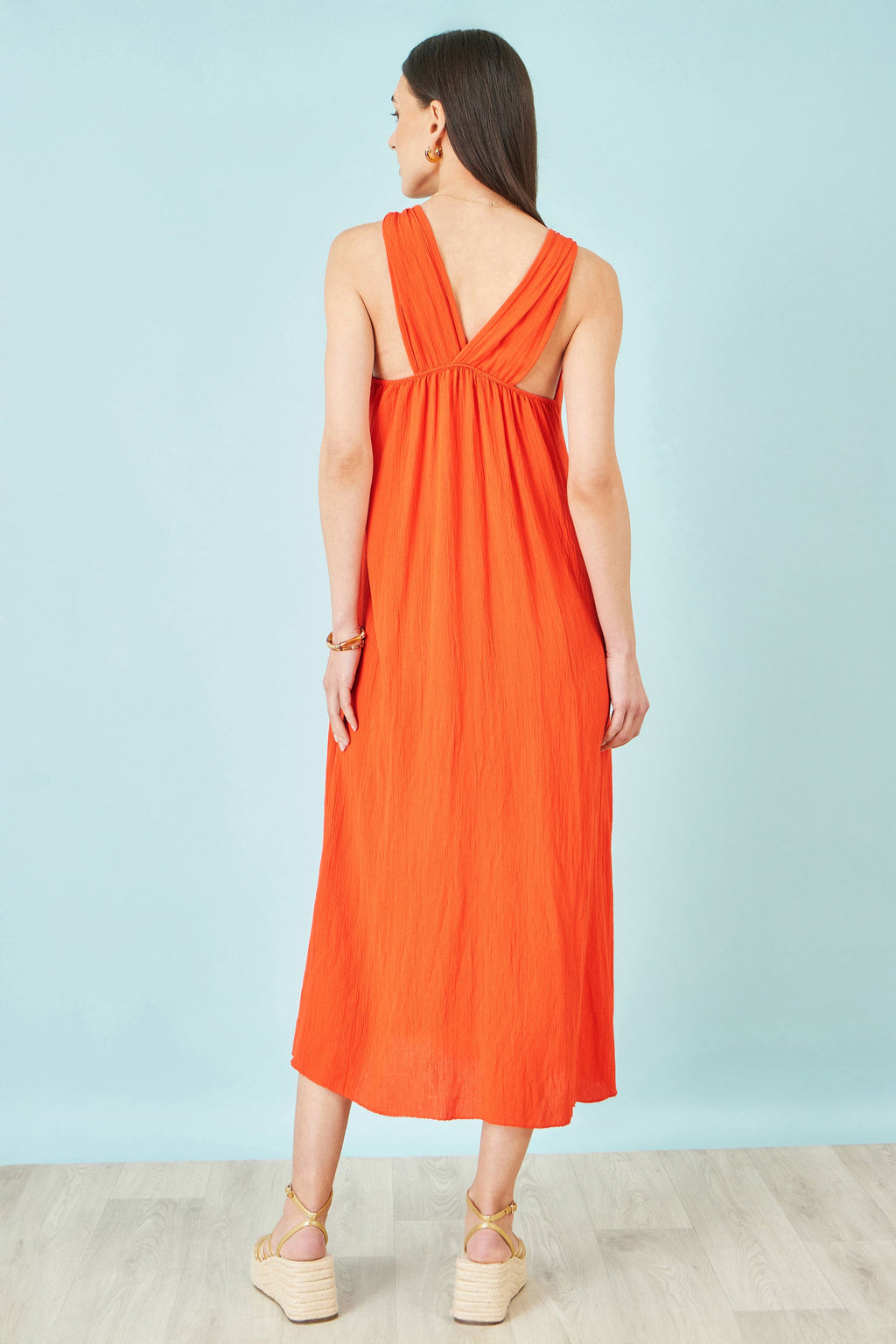 Yumi Orange Viscose Maxi Beach Dress