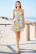 Yumi White Mediterranean Print Cotton Mini Sun Dress