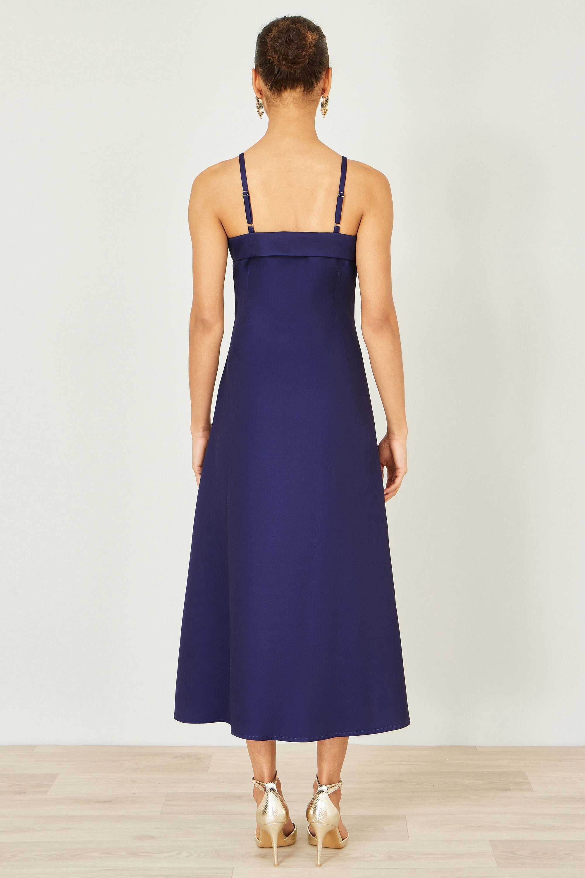 Yumi Navy Pansy Strappy Midi Dress