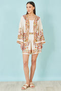 Yumi Ivory Viscose Floral Border Shorts