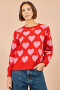 Yumi Pink Heart Intarsia Relaxed Jumper