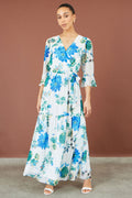 Yumi White Floral Maxi Wrap Dress