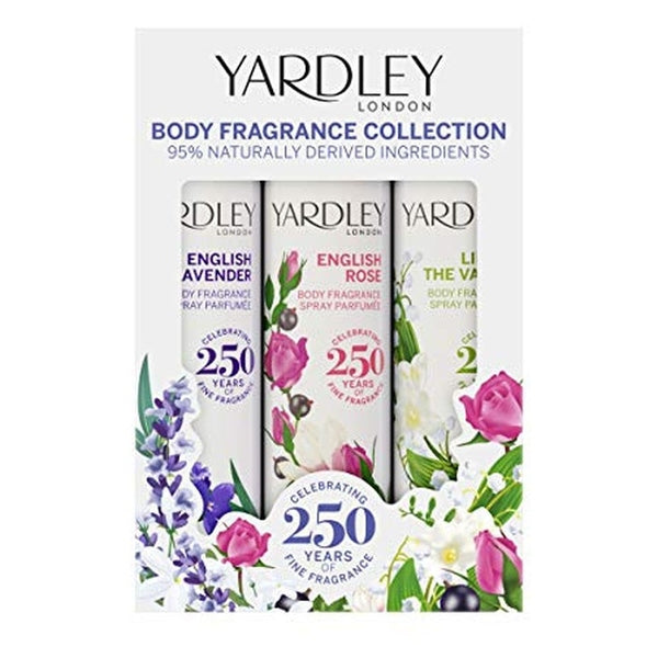 Yardley Body Fragrance Collection 75ml English Lavender + 75ml Lily of the Valley + 75ml English Rose
