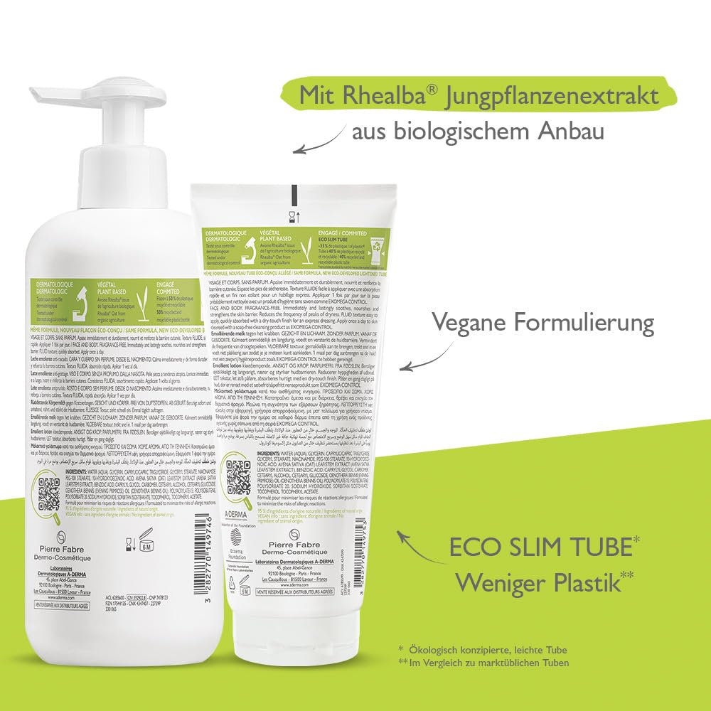 A-Derma EXOMEGA CONTROL MILK 200 ml – Gentle Daily Body Moisturizer for Sensitive Skin