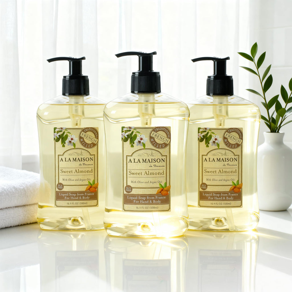 A LA MAISON Almond Hand Soap – French Craft, Plant-Based, 3-Pack (16.9 oz)