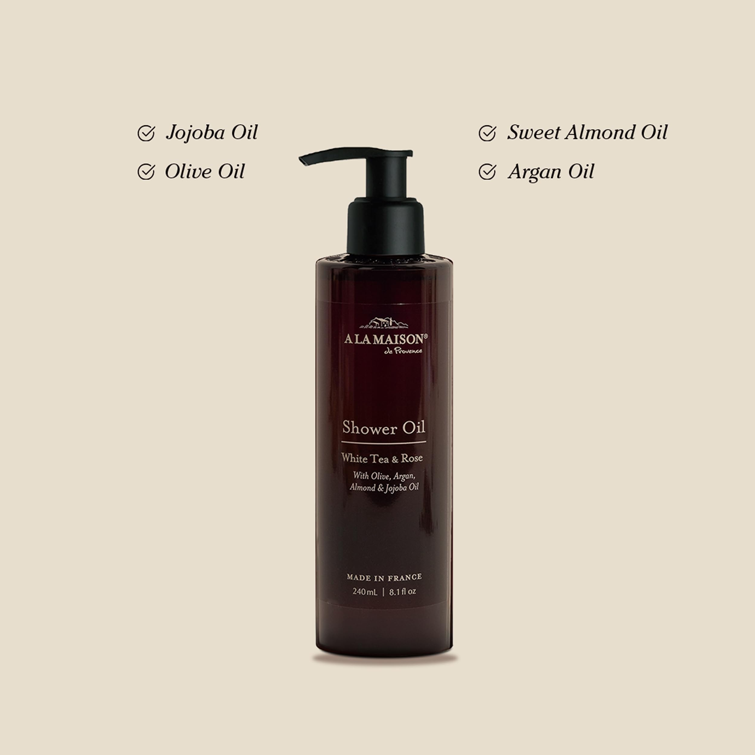 A LA MAISON Cleansing Shower Oil – White Tea & Rose | Hydrating, Oil-to-Lather Cleanser