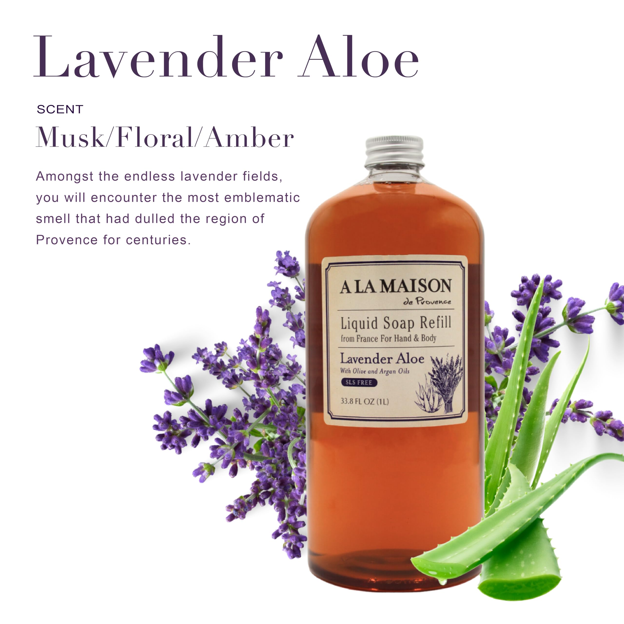 A LA MAISON Lavender Aloe Hand Wash Refill – 33.8 Fl Oz, Plant-Based, Vegan & Cruelty-Free, Made in France