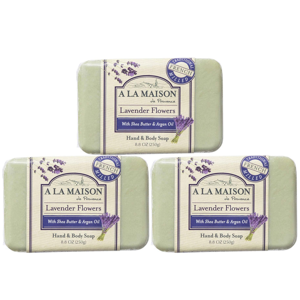 A LA MAISON Lavender Flower Bar Soap — Triple Milled French Hand Soap, 3 Bars (8.8 oz total)