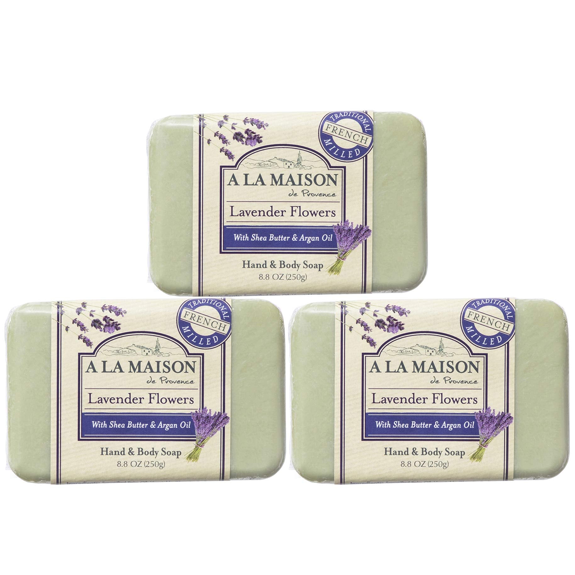 A LA MAISON Lavender Flower Bar Soap — Triple Milled French Hand Soap, 3 Bars (8.8 oz total)