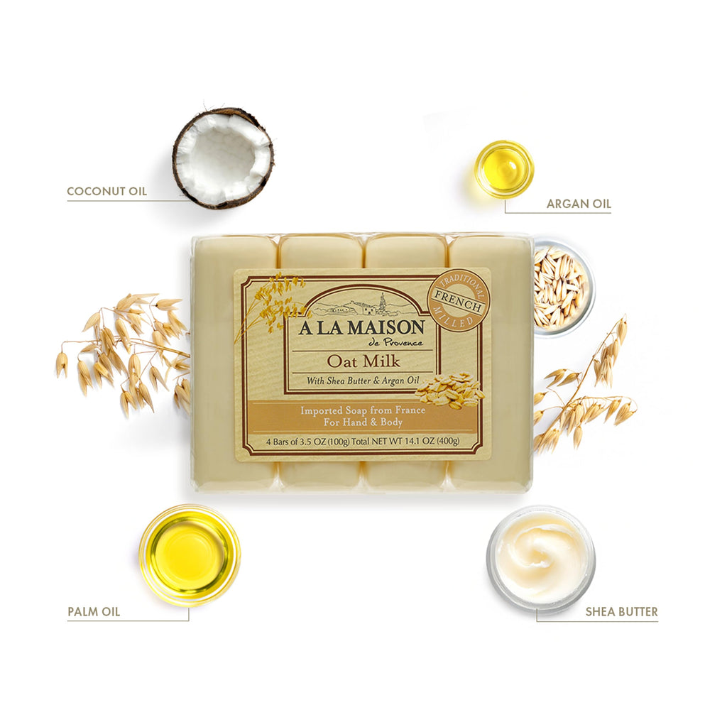 A LA MAISON Oat Milk Bar Soap – Triple French Milled Natural Hand Soap, 12 Bars (3.5 oz each)
