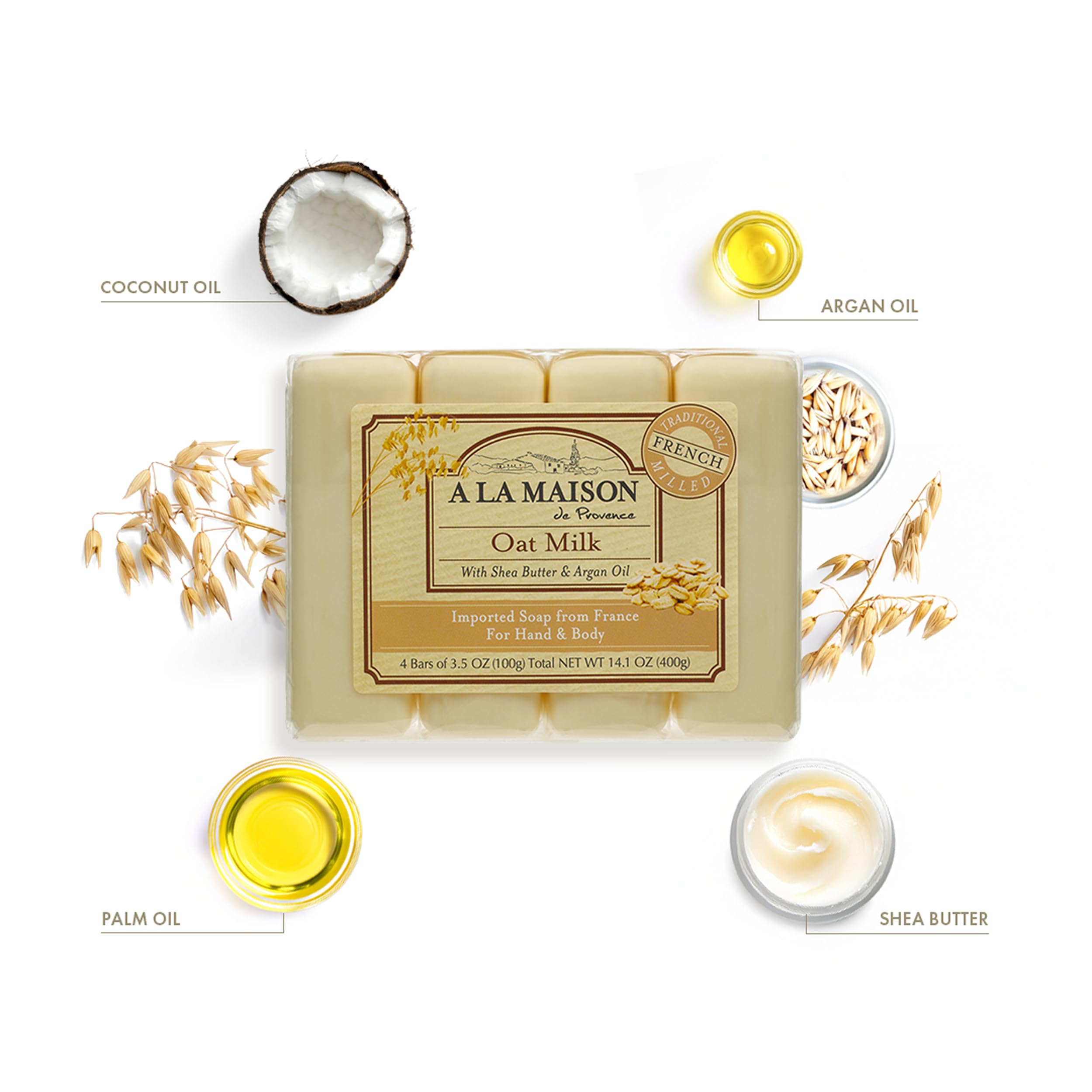 A LA MAISON Oat Milk Bar Soap – Triple French Milled Natural Hand Soap, 12 Bars (3.5 oz each)