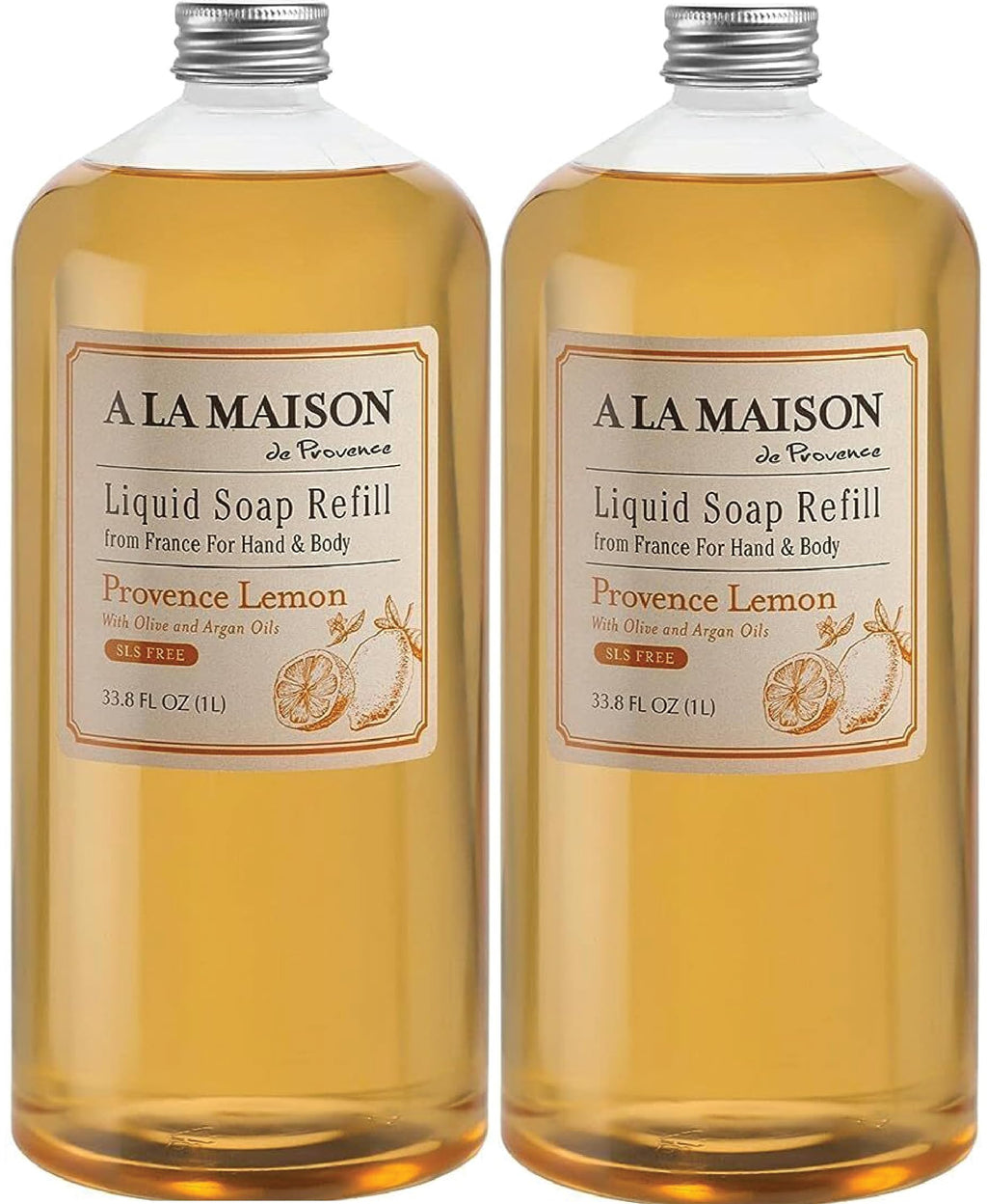 A LA MAISON Provence Lemon Hand Soap Refill – French Craft, Plant-Based, Biodegradable, 2 Pack
